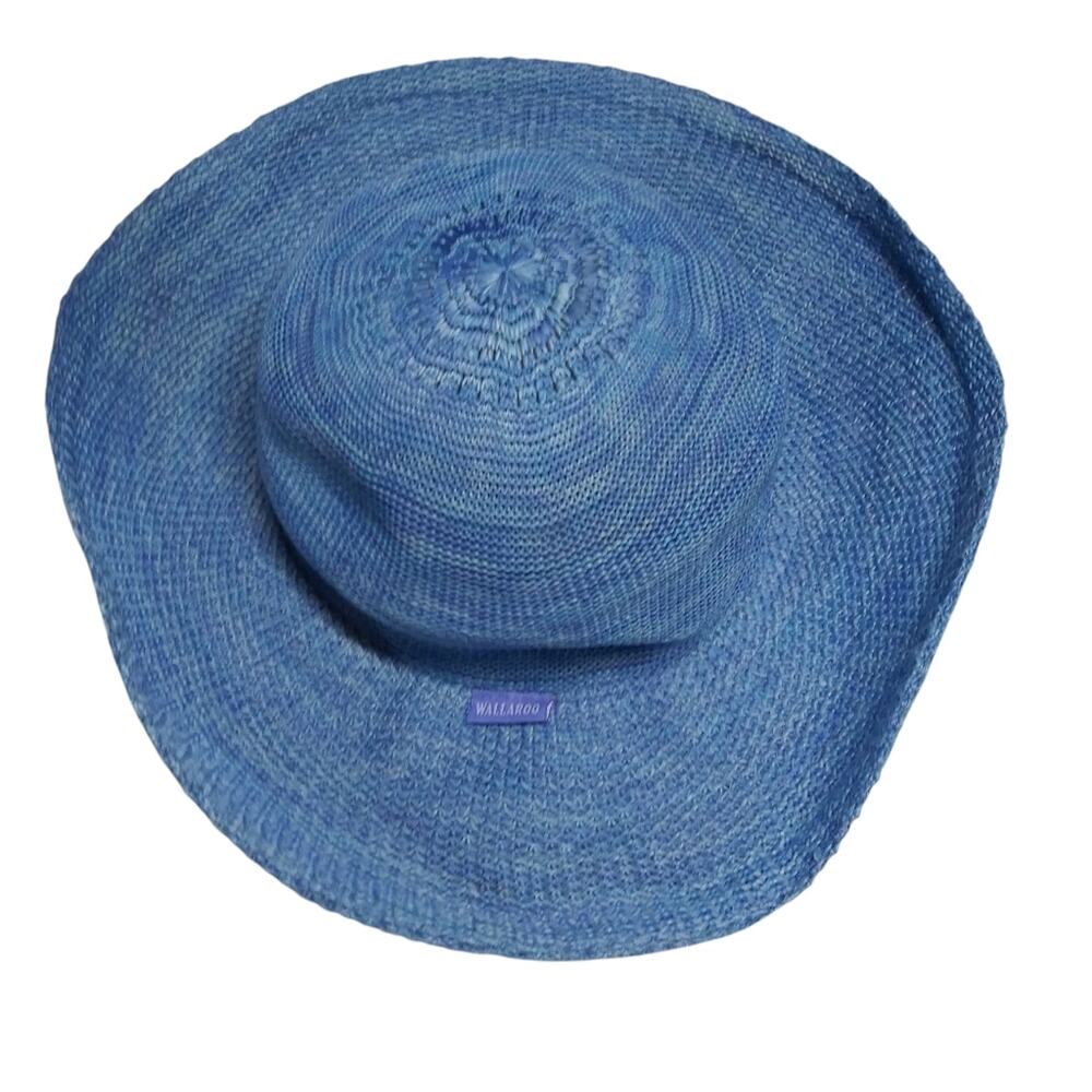 Wallaroo Victoria Mixed Aqua Round Crown Hat Poly Straw Vacation Size OS